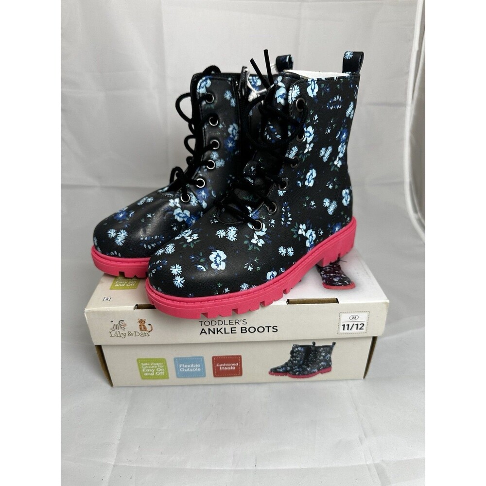 Lily & Dan Girls Combat Boots Black Pink Size 11/12 Rain Boots